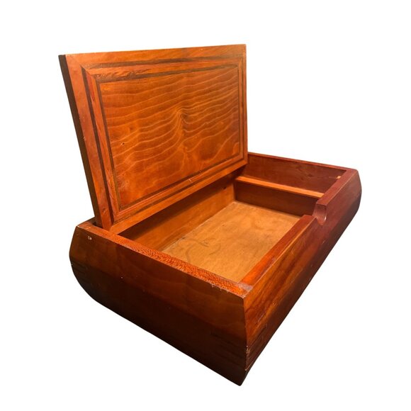 Vtg Wooden Inlayed Beveled Lid Storage Box - Picture 2 of 9